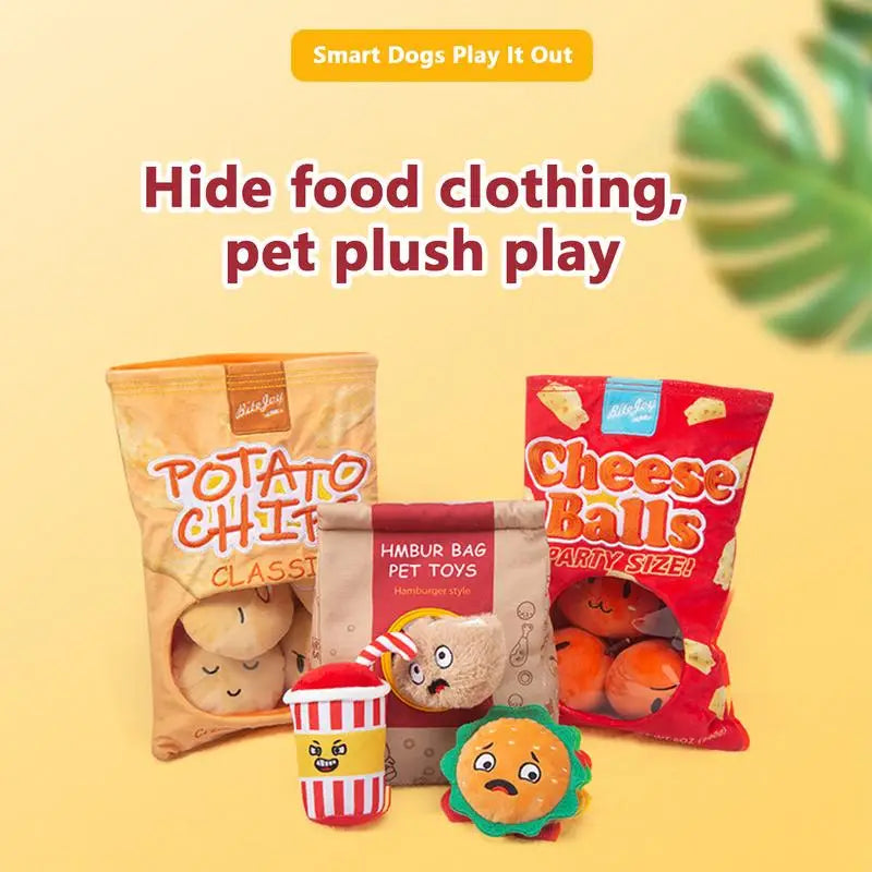 Dog Squeaky Toys Food Bag Shape Soft Plush Teething Toys for Teeth Clean Relaxing Playing Biting Small Medium Dog Fleece Toys